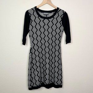 Allison Brittney Women’s Black White Sweater Dress Small Crew Neck 3/4 Sleeve